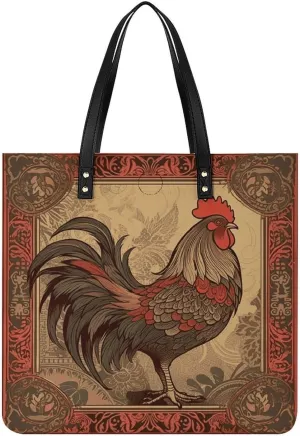 Handbags for WomenOld Rooster IllustrationTrendy Vegan Leather Hobo Handbags,Women's Soft Bucket Bag For Women - Ladies Handbags For Work, Travel, Casual Use,Birthday Gifts