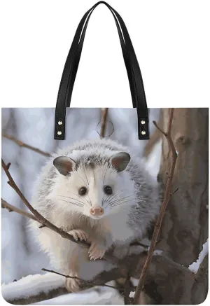 Handbags for WomenOpossum In SnowTrendy Vegan Leather Hobo Handbags,Women's Soft Bucket Bag For Women - Ladies Handbags For Work, Travel, Casual Use,Birthday Gifts