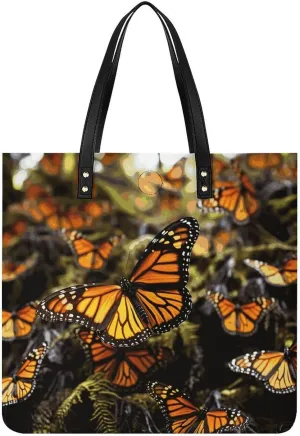 Handbags for WomenOrange Monarch ButterfliesTrendy Vegan Leather Hobo Handbags,Women's Soft Bucket Bag For Women - Ladies Handbags For Work, Travel, Casual Use,Birthday Gifts