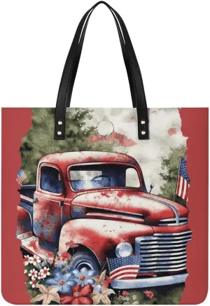 Handbags for WomenPatriotic Old Red TruckTrendy Vegan Leather Hobo Handbags,Women's Soft Bucket Bag For Women - Ladies Handbags For Work, Travel, Casual Use,Birthday Gifts