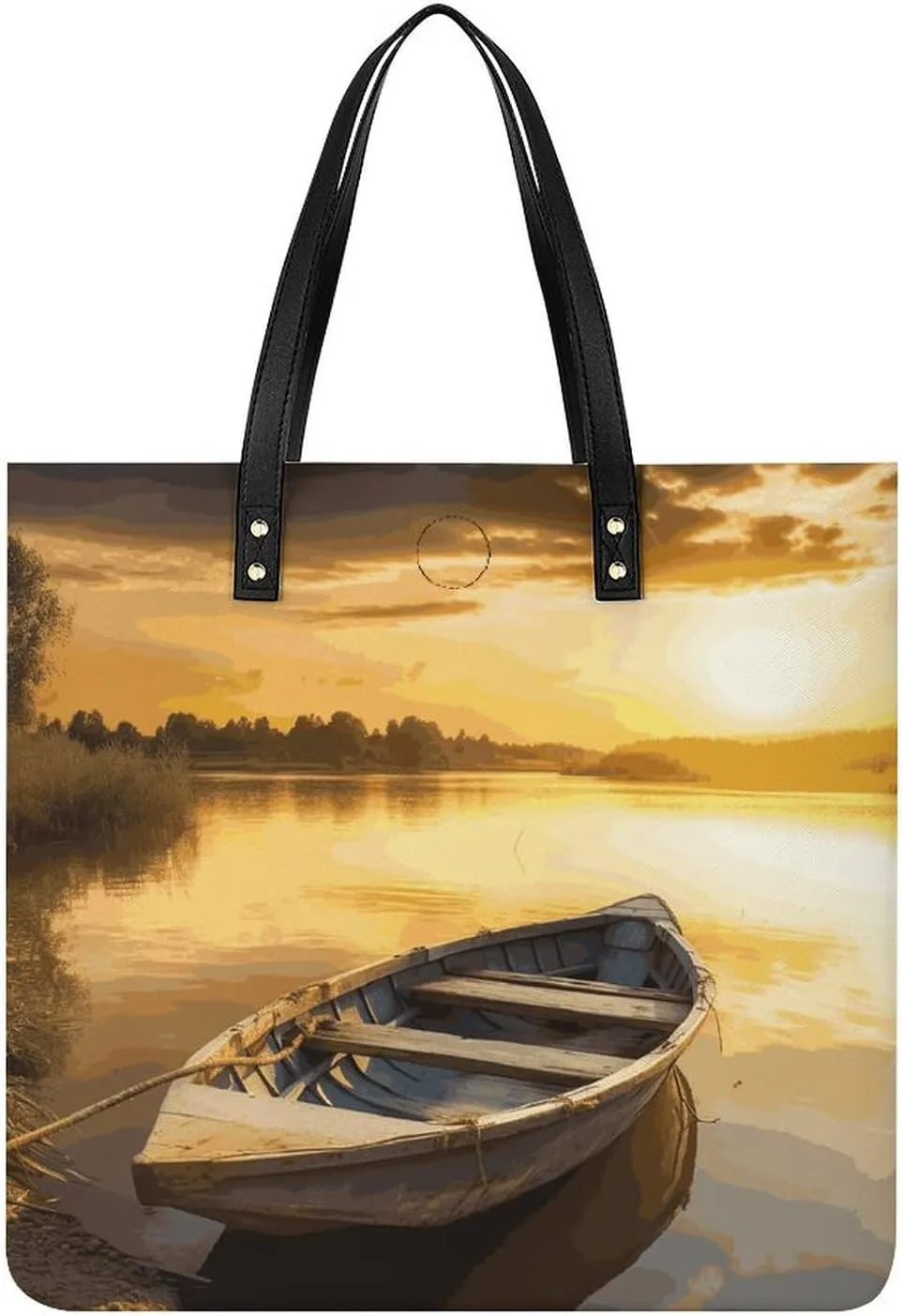 Handbags for WomenRiver Sunset Wooden BoatTrendy Vegan Leather Hobo Handbags,Women's Soft Bucket Bag For Women - Ladies Handbags For Work, Travel, Casual Use,Birthday Gifts