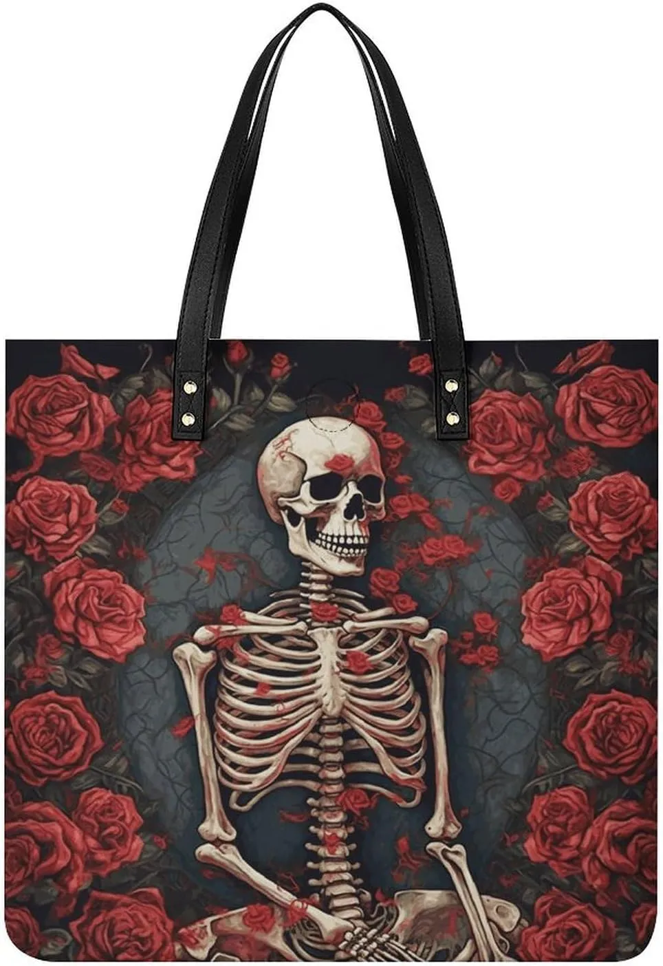 Handbags for WomenSkeleton with RosesTrendy Vegan Leather Hobo Handbags,Women's Soft Bucket Bag For Women - Ladies Handbags For Work, Travel, Casual Use,Birthday Gifts