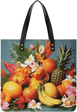 Handbags for WomenTropical Fruits And FlowersTrendy Vegan Leather Hobo Handbags,Women's Soft Bucket Bag For Women - Ladies Handbags For Work, Travel, Casual Use,Birthday Gifts