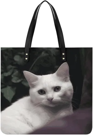 Handbags for WomenWhite CatTrendy Vegan Leather Hobo Handbags,Women's Soft Bucket Bag For Women - Ladies Handbags For Work, Travel, Casual Use,Birthday Gifts