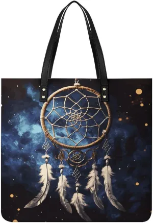 Handbags for WomenWhite Fantasy Dream CatcherTrendy Vegan Leather Hobo Handbags,Women's Soft Bucket Bag For Women - Ladies Handbags For Work, Travel, Casual Use,Birthday Gifts