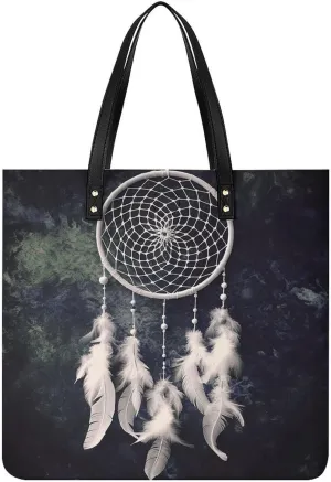 Handbags for WomenWhite Fantasy Dream CatcherTrendy Vegan Leather Hobo Handbags,Women's Soft Bucket Bag For Women - Ladies Handbags For Work, Travel, Casual Use,Birthday Gifts