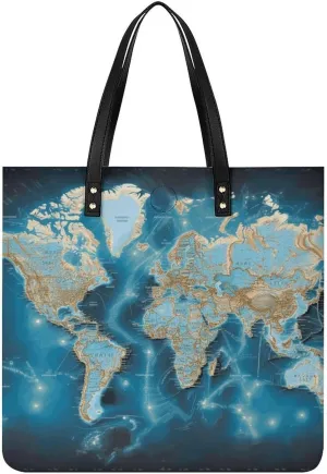 Handbags for WomenWorld MapTrendy Vegan Leather Hobo Handbags,Women's Soft Bucket Bag For Women - Ladies Handbags For Work, Travel, Casual Use,Birthday Gifts