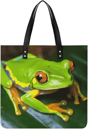 Handbags for WomenYellow Eye Green FrogTrendy Vegan Leather Hobo Handbags,Women's Soft Bucket Bag For Women - Ladies Handbags For Work, Travel, Casual Use,Birthday Gifts