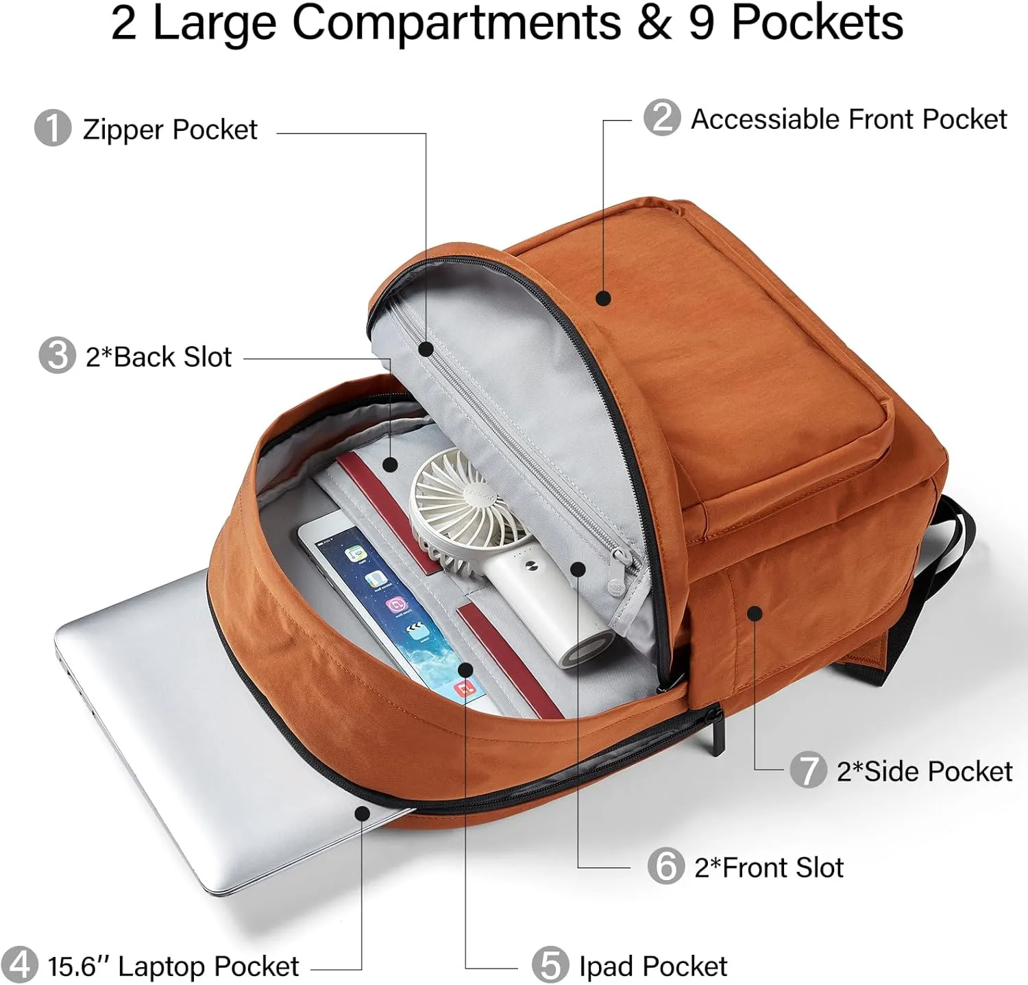 Hanke Travel Backpack for Women Men, Effortless Work Backpack for Women, Airline Approved Anti Theft Backpacks with Luggage Strap, Lightweight School Backpacks Casual Daypack (Reddish Brown)