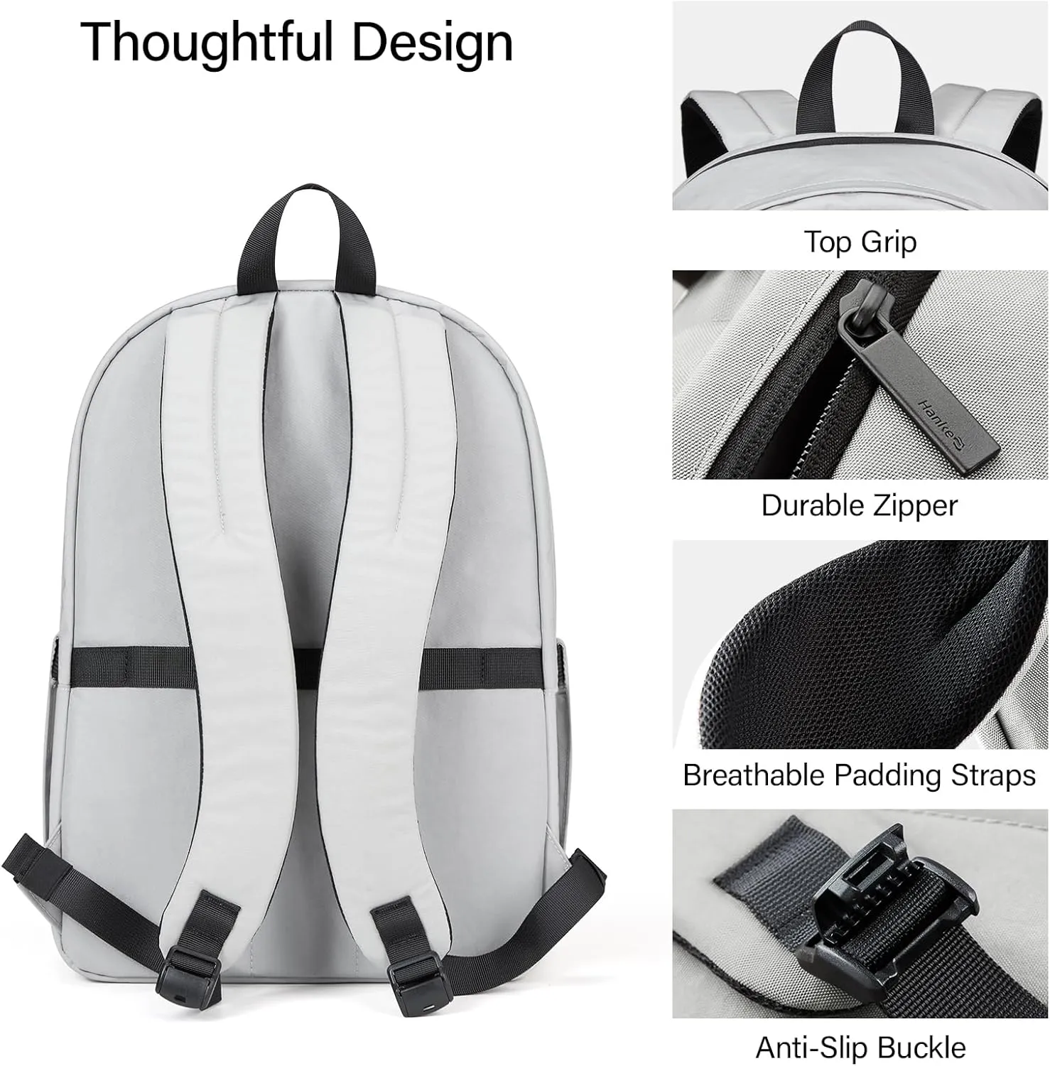 Hanke Travel Backpack for Women Men, Effortless Work Backpack for Women, Airline Approved Anti Theft Backpacks with Luggage Strap, Lightweight School Backpacks Casual Daypack (Rock Grey)
