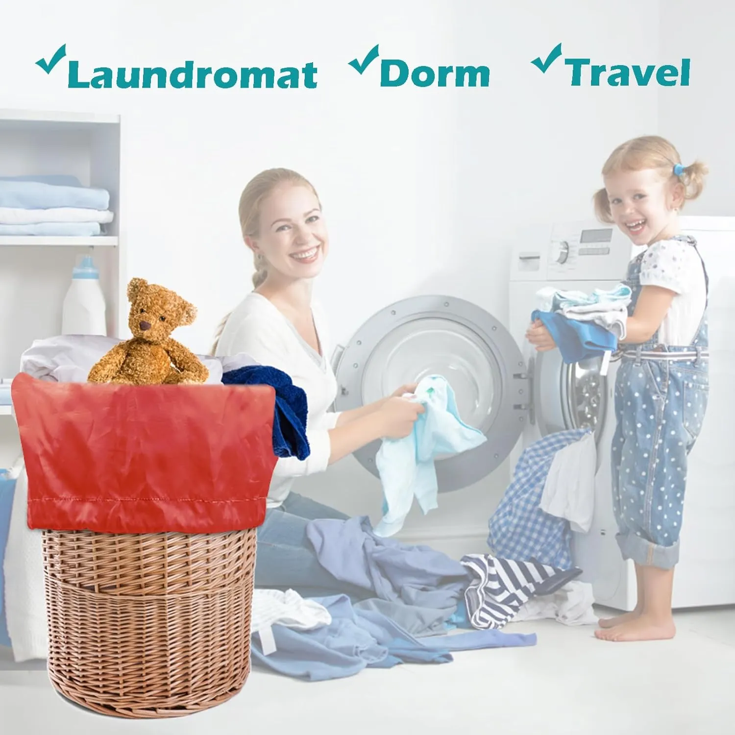 Heavy Duty Laundry Bag 2 Pack XL Nylon Laundry Bags with Straps, Washable Large Dirty Clothes Organizer with Drawstring Closure, Travel Washing Bag Fit a Laundry Hamper or Basket, Red