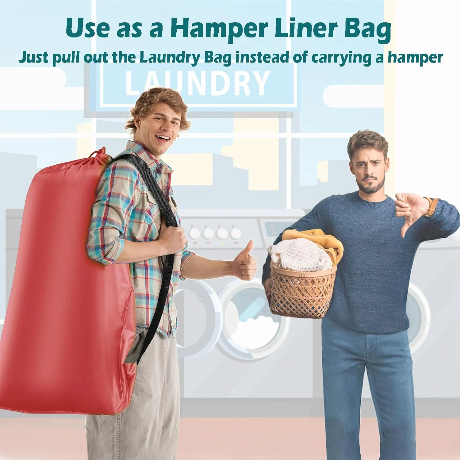 Heavy Duty Laundry Bag 2 Pack XL Nylon Laundry Bags with Straps, Washable Large Dirty Clothes Organizer with Drawstring Closure, Travel Washing Bag Fit a Laundry Hamper or Basket, Red