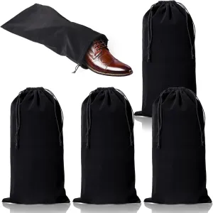hoe Dust Bags, 4 Pack Black Duster Flannel Single Shoe Pouch with Drawstring Closure, 8x17" Shoe Bags for Travel, Home, Luggage, Handbags, Accessories, Men, and Women