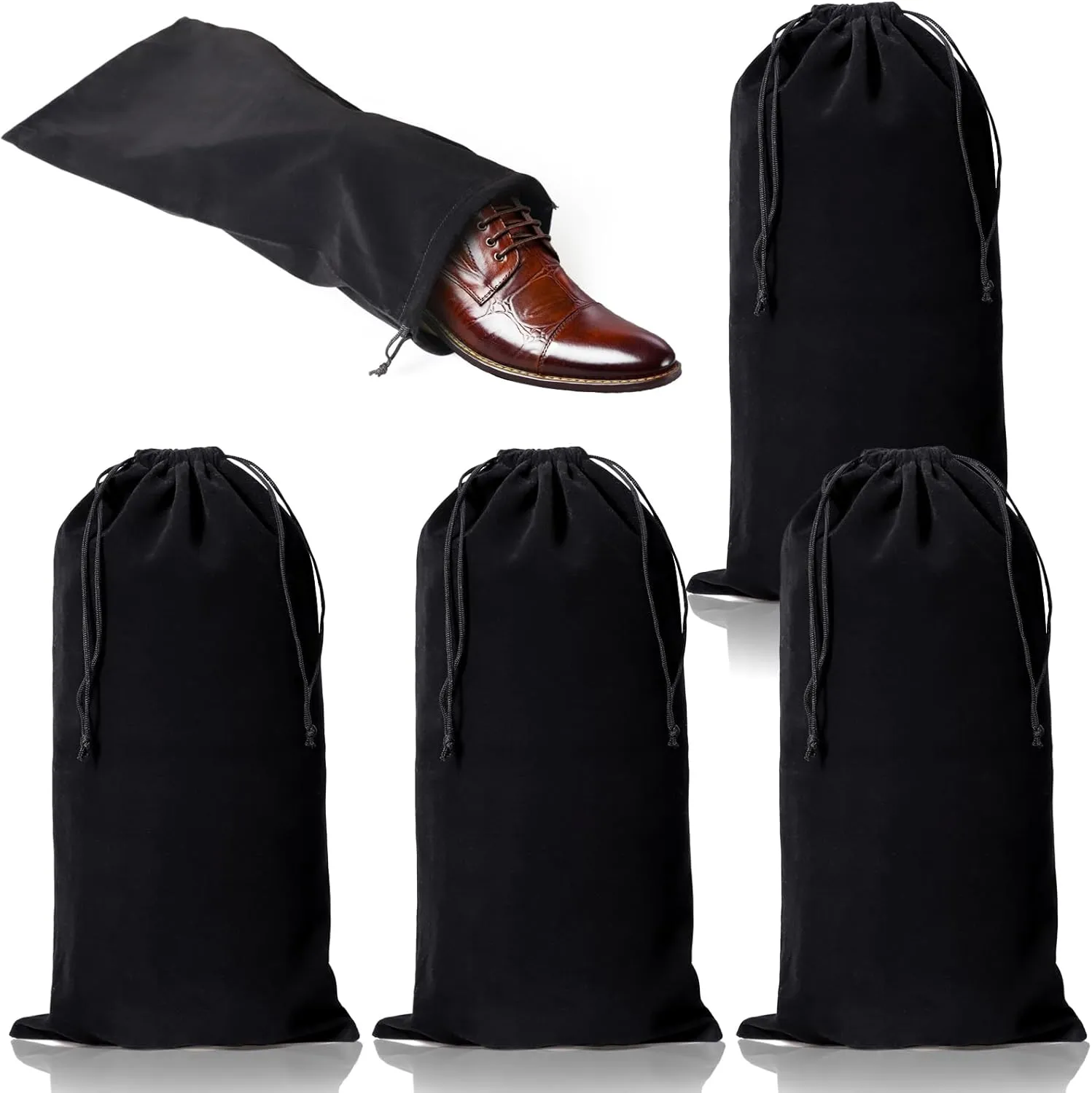 hoe Dust Bags, 4 Pack Black Duster Flannel Single Shoe Pouch with Drawstring Closure, 8x17" Shoe Bags for Travel, Home, Luggage, Handbags, Accessories, Men, and Women