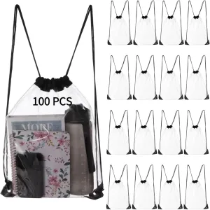 Homaisson 100 PCS Drawstring Backpacks Bags, Clear Bulk Plastic Bags for Men Women Gym Sport Colleges Event Security, Portable Drawstring Bags for Daily Essentials