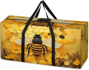 Honey Bee Extra Large Moving Bags Heavy Duty Storage Bags Cute Bee Cloth Wrap Around Handles Double Zipper Reusable Convenient Foldable Storage Tote for Travel Camping Space Save