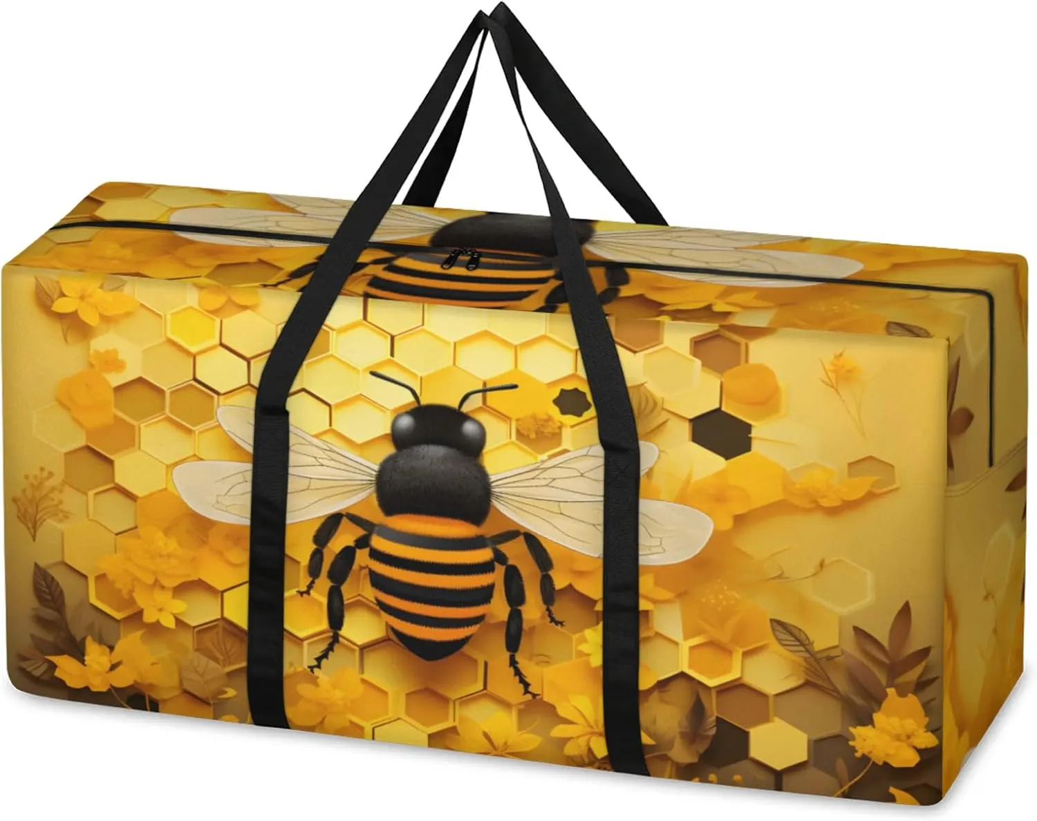 Honey Bee Extra Large Moving Bags Heavy Duty Storage Bags Cute Bee Cloth Wrap Around Handles Double Zipper Reusable Convenient Foldable Storage Tote for Travel Camping Space Save