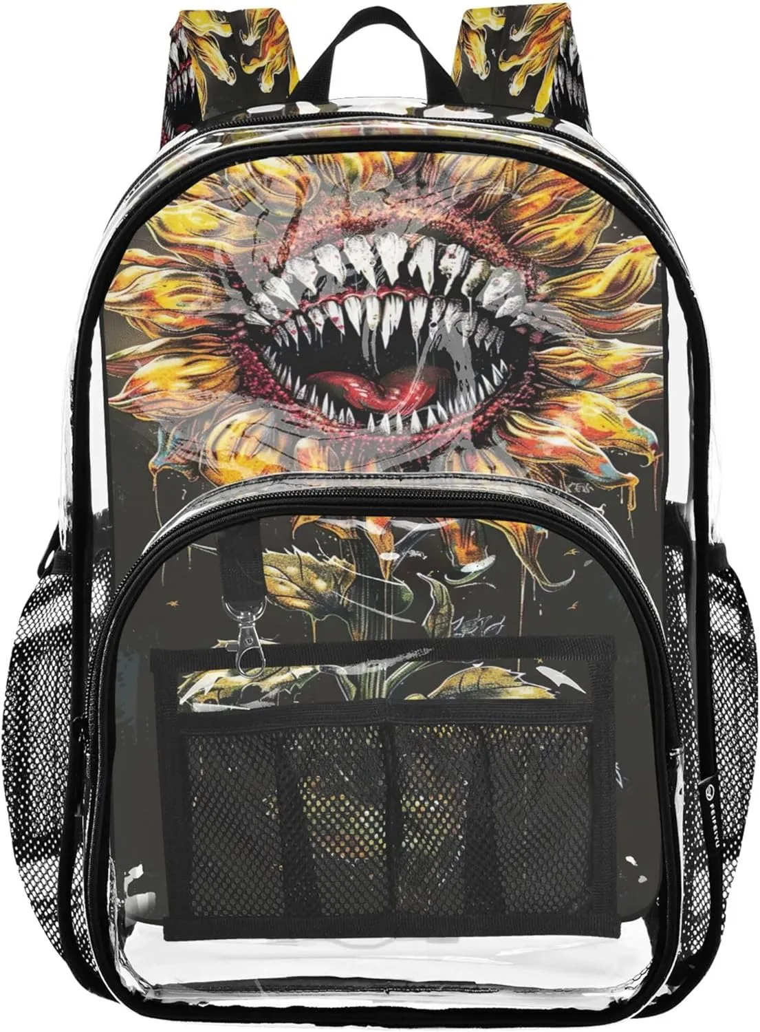 Horror Style Sunflower Girls Backpack, Clear Plastic Bag, Book Bag, Transparent School Bag