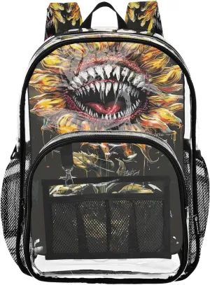 Horror Style Sunflower Girls Backpack, Clear Plastic Bag, Book Bag, Transparent School Bag