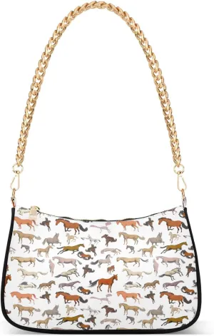 Horse Breeds White Small Shoulder Purse, Womens Shoulder Bags Crossbody