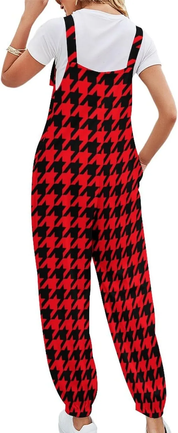 Houndstooth Dogtooth Jumpsuit Women Sexy Slings Playsuit Casual Suspender Jumpsuits Loose Bow Shoulder Strap Rompers