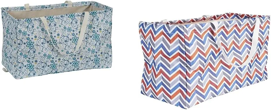Household Essentials 2244 Krush Canvas Utility Totes | Reusable Grocery Laundry Carry Bags | Chevron and Floral Patterns