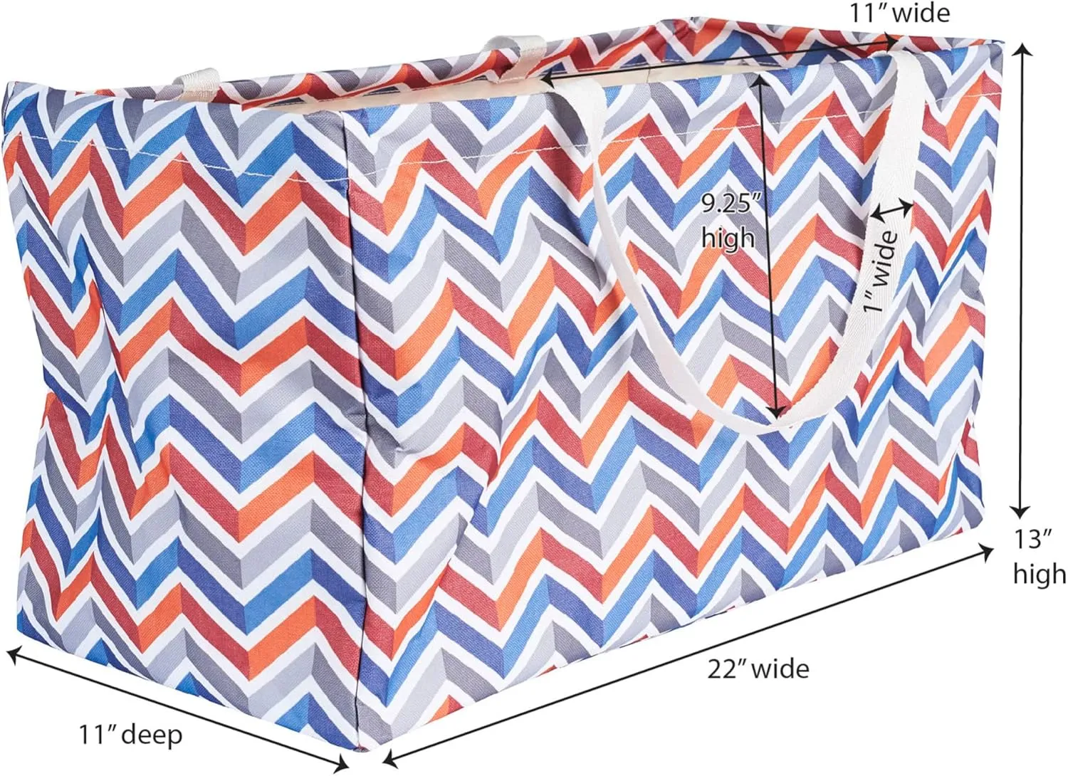Household Essentials 2244 Krush Canvas Utility Totes | Reusable Grocery Laundry Carry Bags | Chevron and Floral Patterns
