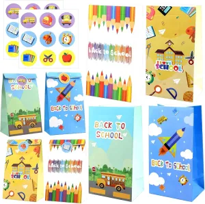 HOWAF Back to School Gift Bags, First Day of School Classroom Party Decorations 12 pcs Goodie Bags Candy Treat Bags Gift Wrapping, Perfect for Back to School Decorations Supplies