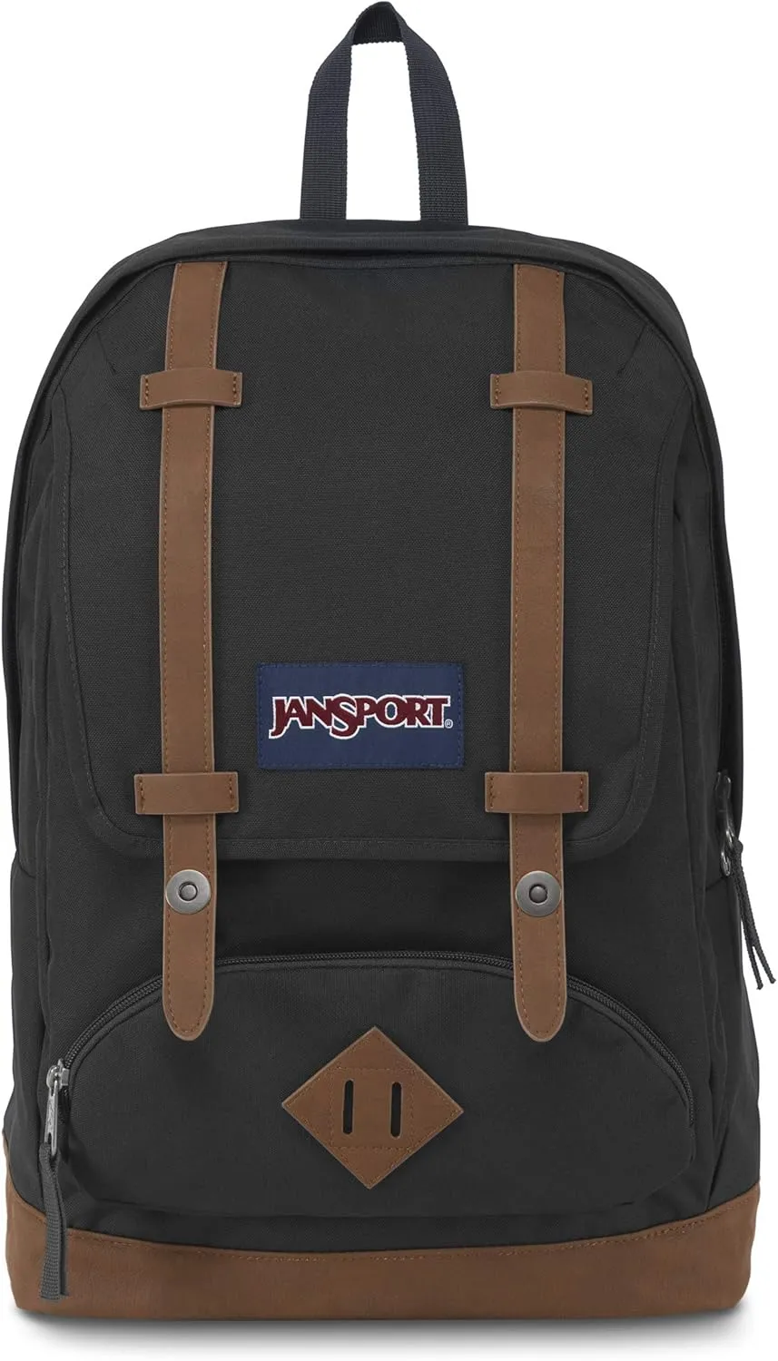 JanSport Cortlandt Laptop Backpack, Black, 15 Laptop Sleeve-Synthetic Leather Shoulder Computer Bag with Large Compartment, Padded Straps- Rucksack for Men, Women