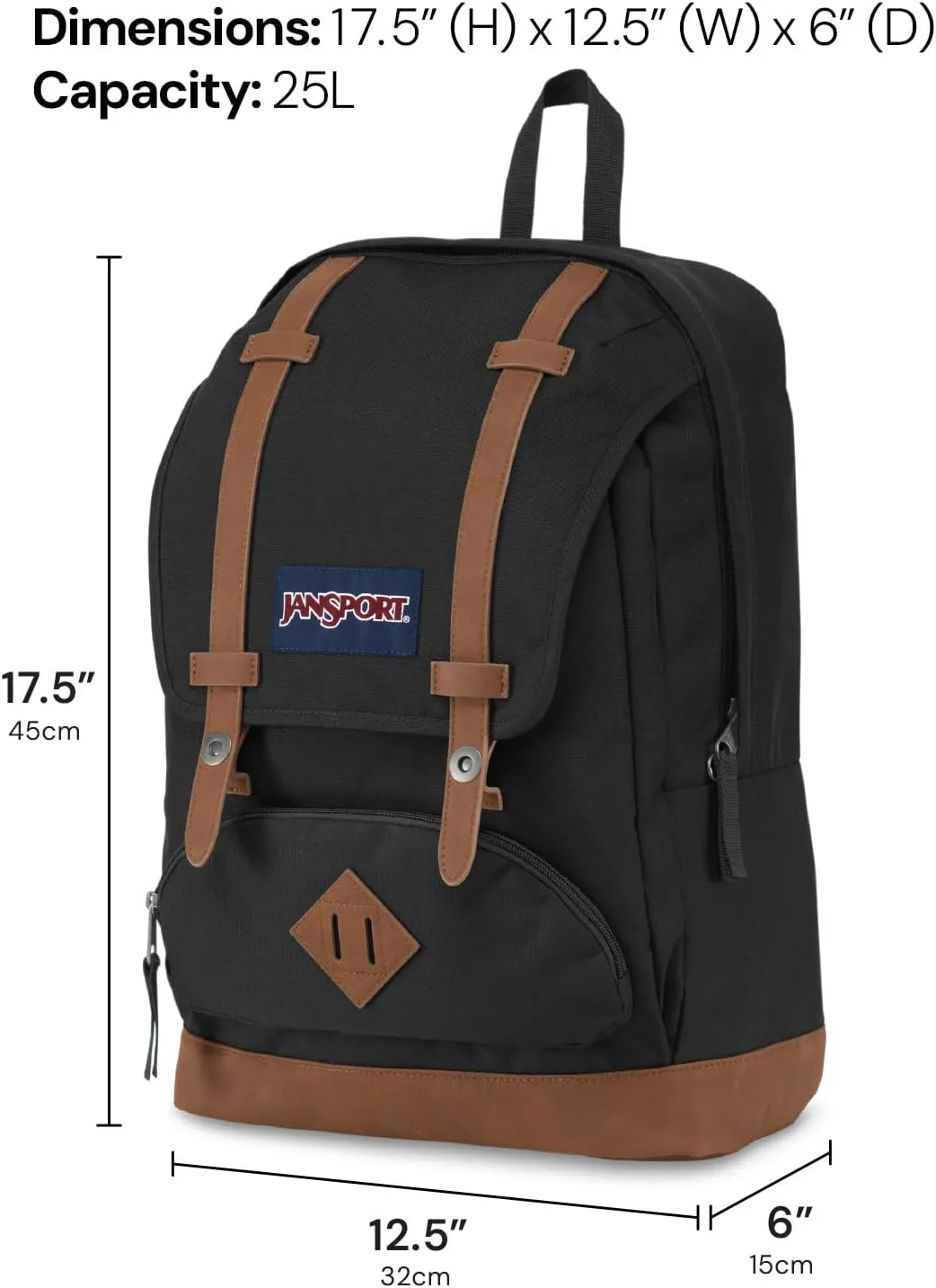 JanSport Cortlandt Laptop Backpack, Black, 15 Laptop Sleeve-Synthetic Leather Shoulder Computer Bag with Large Compartment, Padded Straps- Rucksack for Men, Women