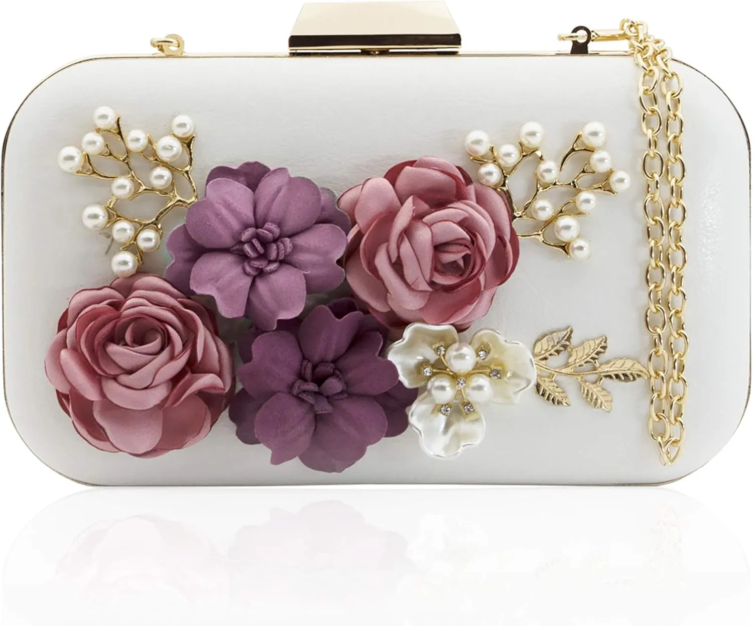 JO&FO Women Clutches Purses Bags Flower Envelope Beaded Prom Wedding Evening Handbag 