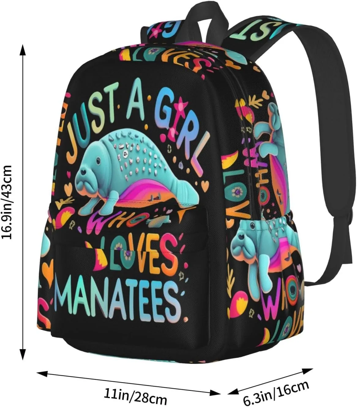 Just a Women Who Loves Manatees 17 Inch Casual Backpack Laptop Backpacks Travel Back Pack Large Camping Rucksack Hiking Daypack Lightweight Double Shoulder Bag