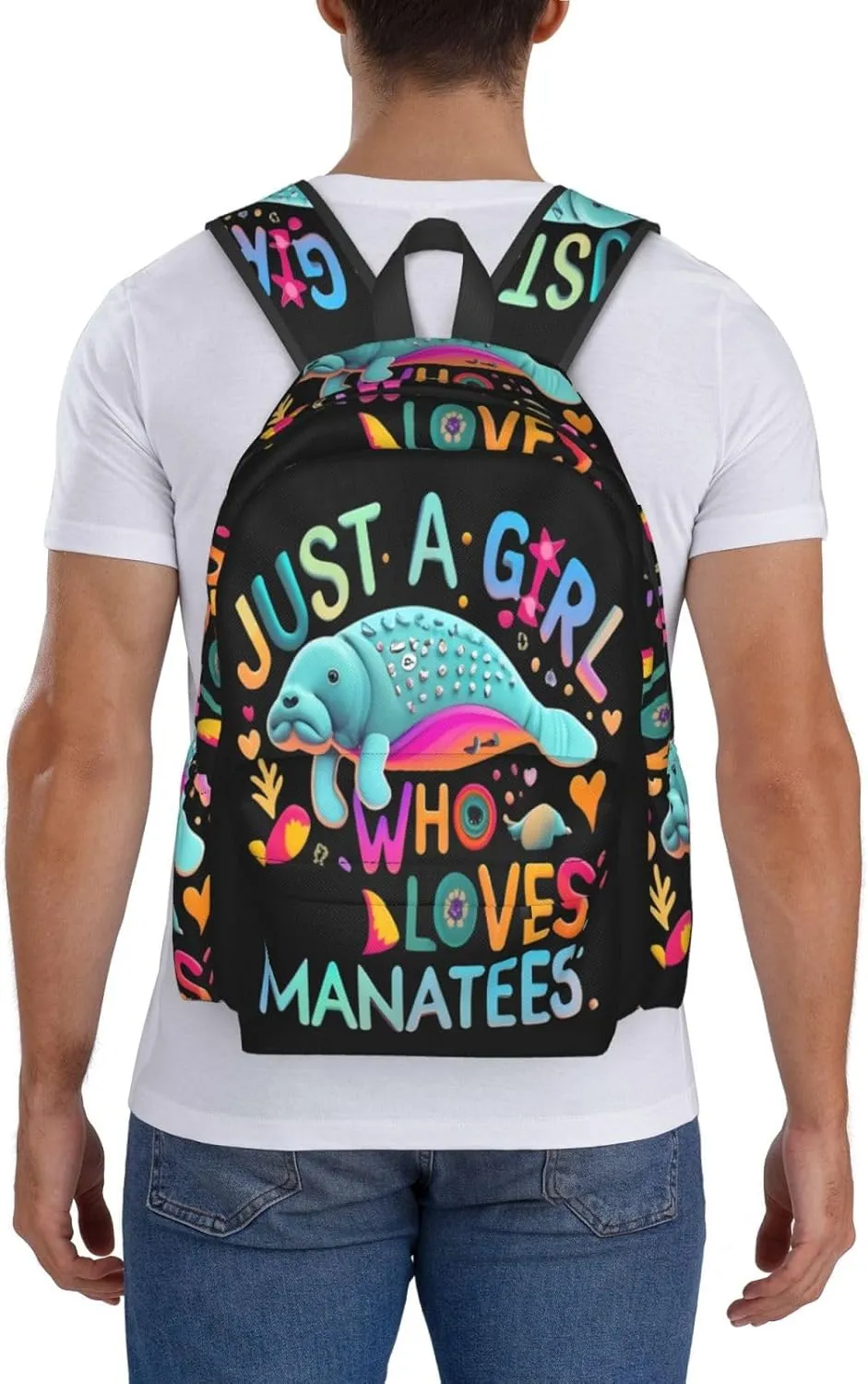 Just a Women Who Loves Manatees 17 Inch Casual Backpack Laptop Backpacks Travel Back Pack Large Camping Rucksack Hiking Daypack Lightweight Double Shoulder Bag