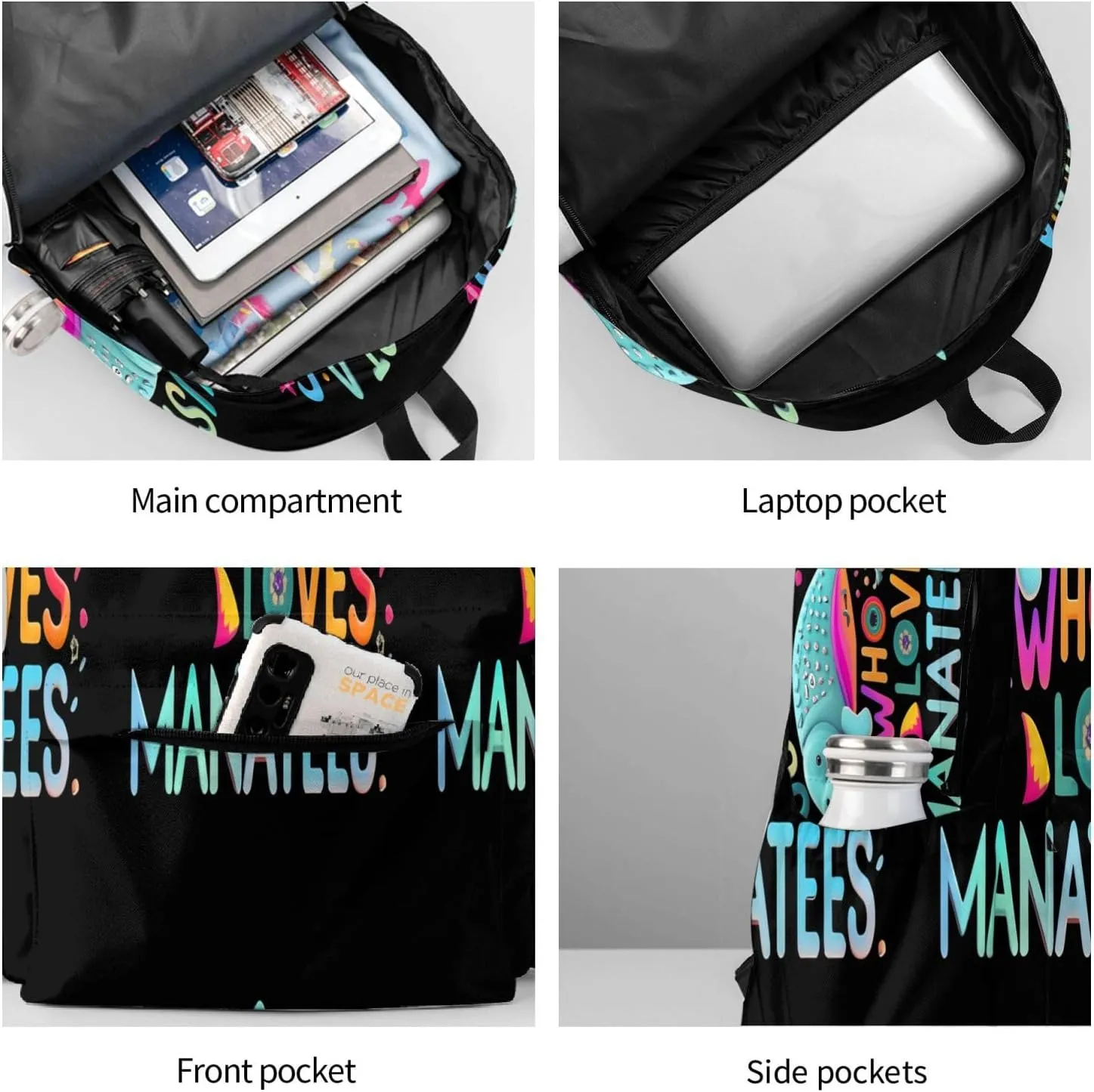 Just a Women Who Loves Manatees 17 Inch Casual Backpack Laptop Backpacks Travel Back Pack Large Camping Rucksack Hiking Daypack Lightweight Double Shoulder Bag
