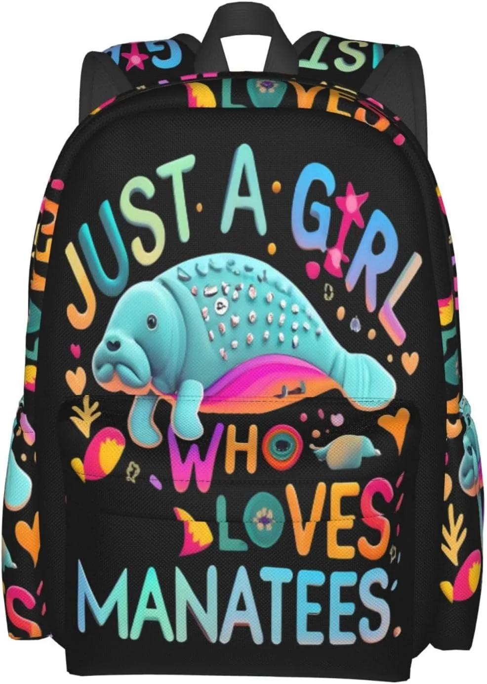 Just a Women Who Loves Manatees 17 Inch Casual Backpack Laptop Backpacks Travel Back Pack Large Camping Rucksack Hiking Daypack Lightweight Double Shoulder Bag
