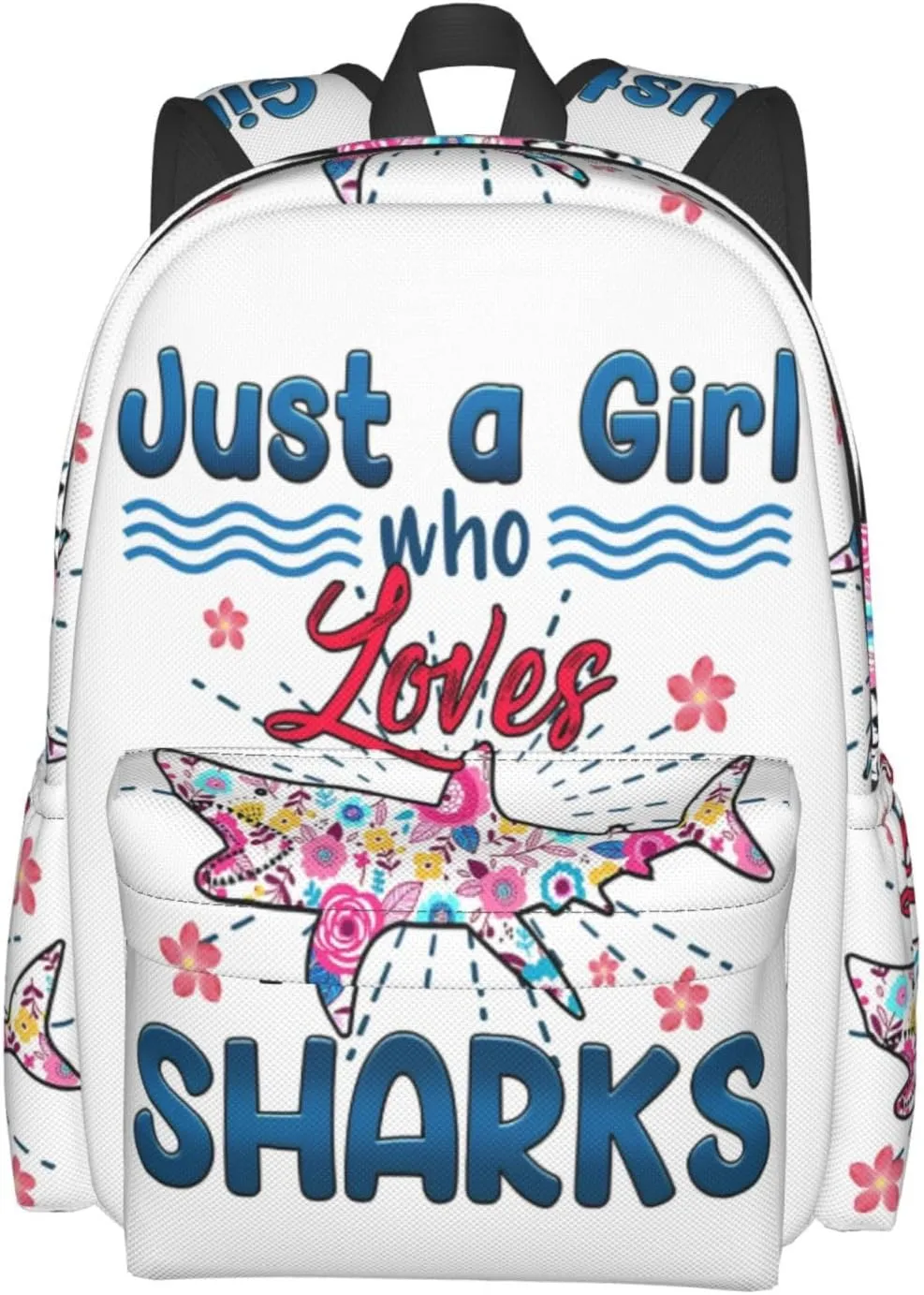 Just A Women Who Loves Sharks 17 Inch Casual Backpack Laptop Backpacks Travel Back Pack Large Camping Rucksack Hiking Daypack Lightweight Double Shoulder Bag