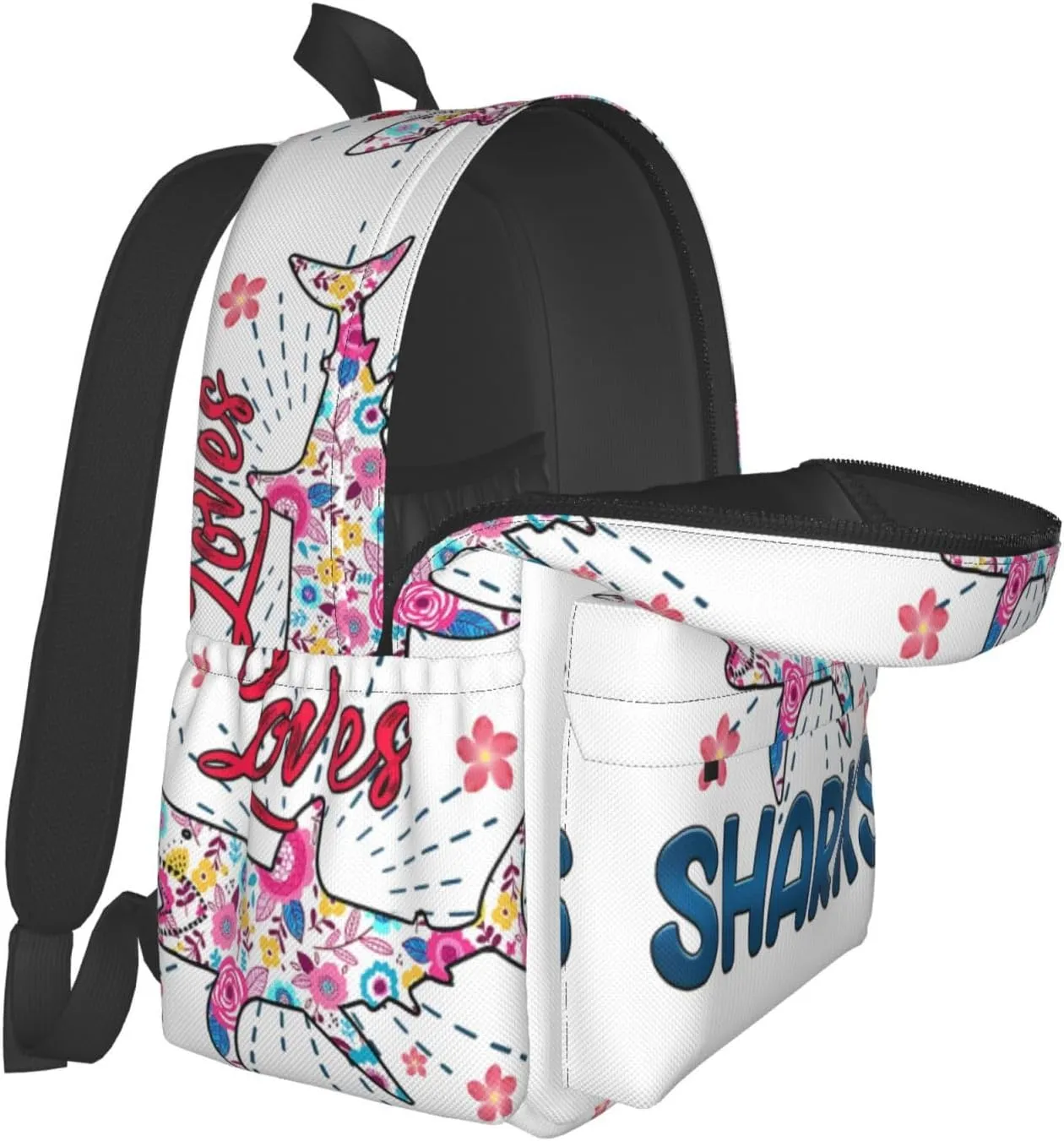 Just A Women Who Loves Sharks 17 Inch Casual Backpack Laptop Backpacks Travel Back Pack Large Camping Rucksack Hiking Daypack Lightweight Double Shoulder Bag