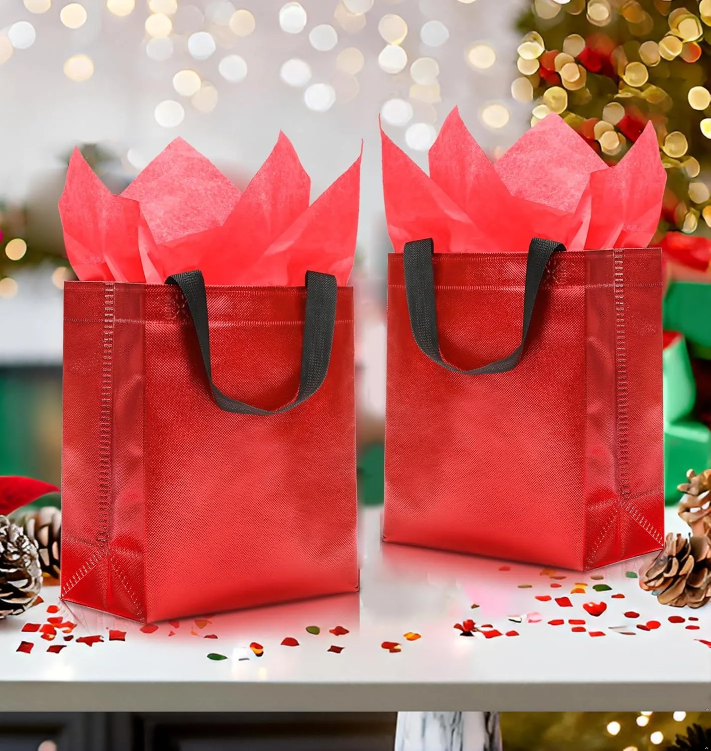 KeerxunBag 12pcs Reusable Gift BagsIncludes Tissue Paper Gift bag with handle Birthdays Parties Holidays Weddings Medium 10x4x8in red Gift Bags