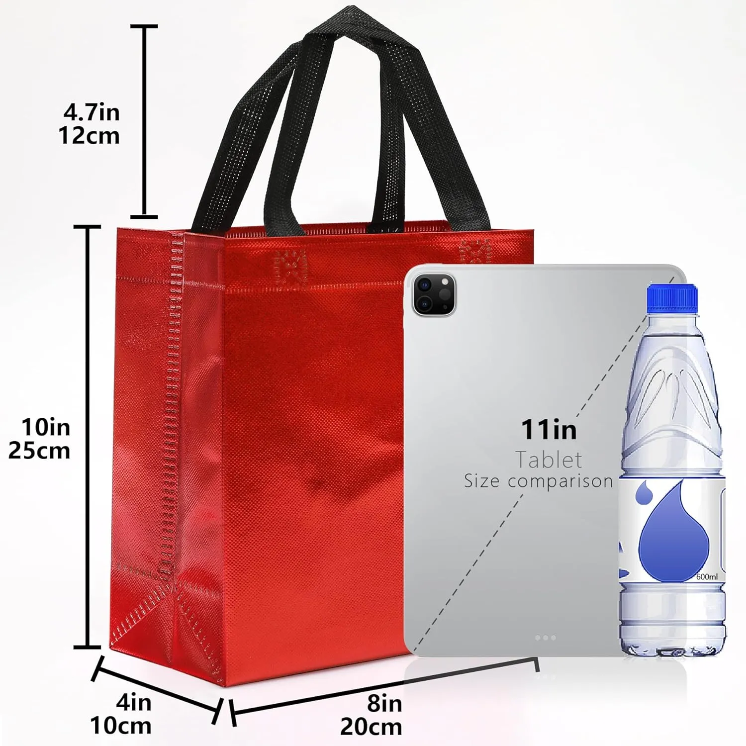 KeerxunBag 12pcs Reusable Gift BagsIncludes Tissue Paper Gift bag with handle Birthdays Parties Holidays Weddings Medium 10x4x8in red Gift Bags