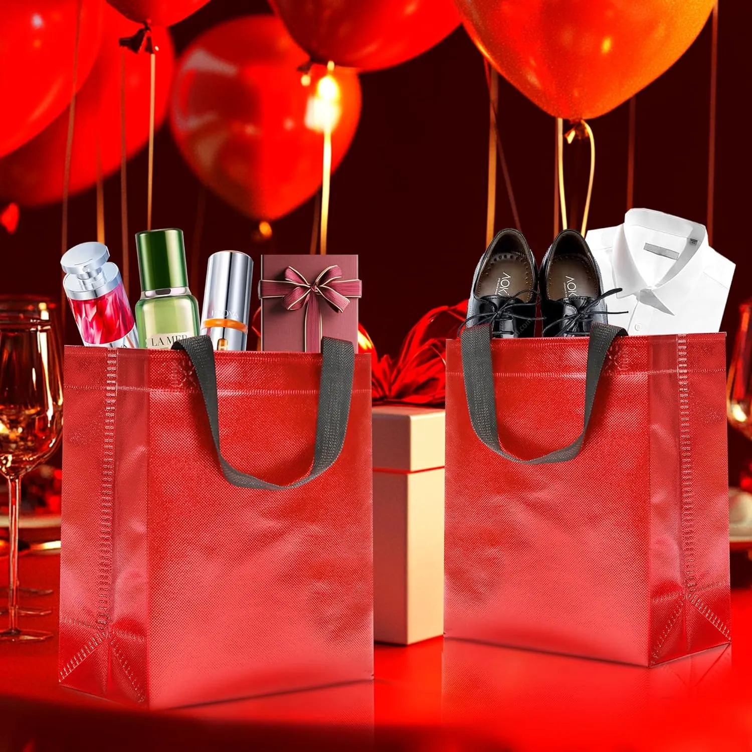 KeerxunBag 12pcs Reusable Gift BagsIncludes Tissue Paper Gift bag with handle Birthdays Parties Holidays Weddings Medium 10x4x8in red Gift Bags