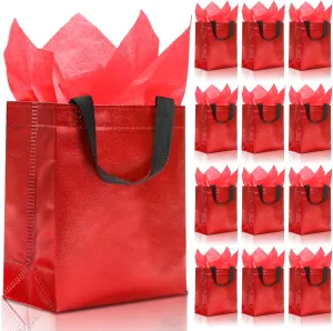 KeerxunBag 12pcs Reusable Gift BagsIncludes Tissue Paper Gift bag with handle Birthdays Parties Holidays Weddings Medium 10x4x8in red Gift Bags