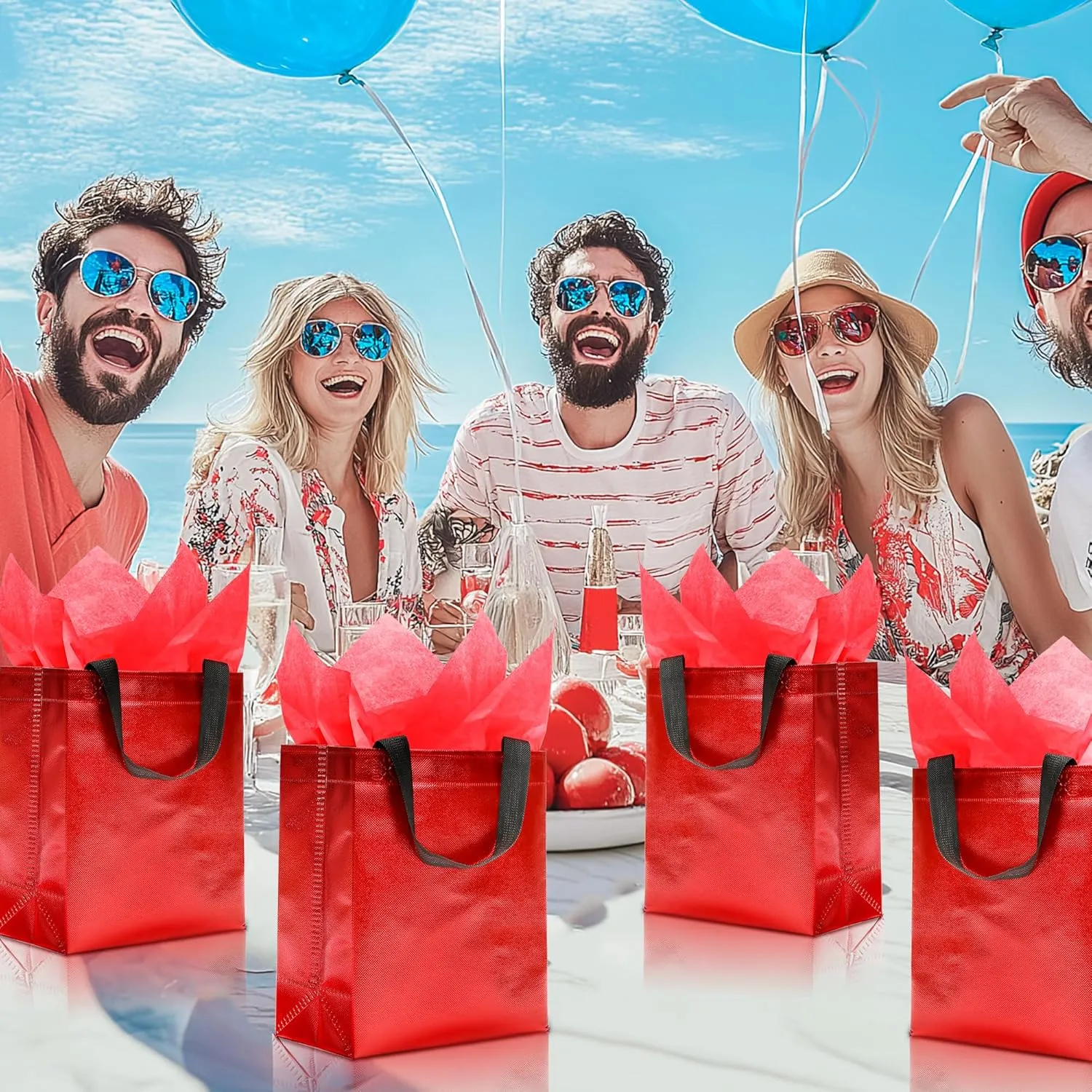 KeerxunBag 12pcs Reusable Gift BagsIncludes Tissue Paper Gift bag with handle Birthdays Parties Holidays Weddings Medium 10x4x8in red Gift Bags