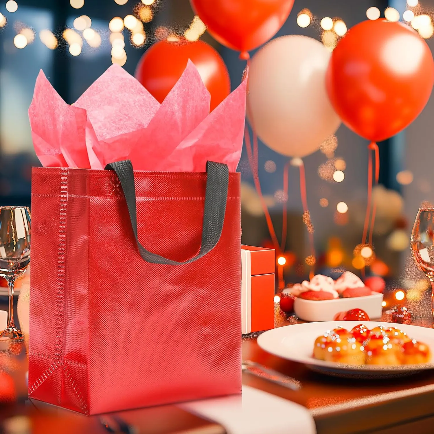 KeerxunBag 12pcs Reusable Gift BagsIncludes Tissue Paper Gift bag with handle Birthdays Parties Holidays Weddings Medium 10x4x8in red Gift Bags