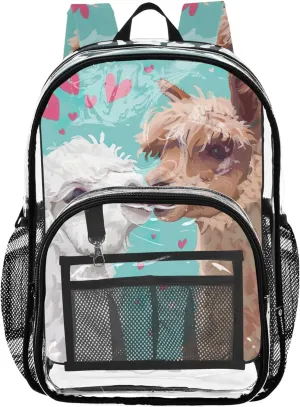 Kids Backpack Boys Girls Cute Alpaca Kiss Travel Clear Backpack Floral See through Shoulder Bag
