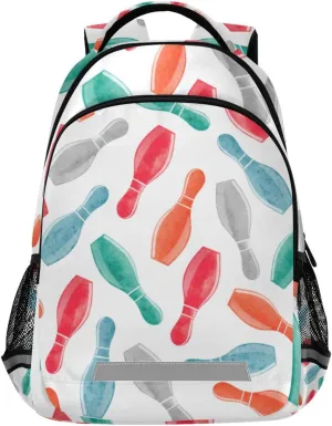 Kids Backpack for Boys Girls,Colorful Watercolor Bowling Pins Elementary School Backpacks Boys Children Bookbags Primary Kindergarten Bookbags 13.5L Water-Resistant Student Teenagers Travel Ba
