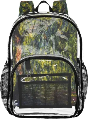 Kids Girls Backpack Boys Claude Monet Weeping Willow Print Clear Bag for Women Travel Plastic Transparent Bookbag