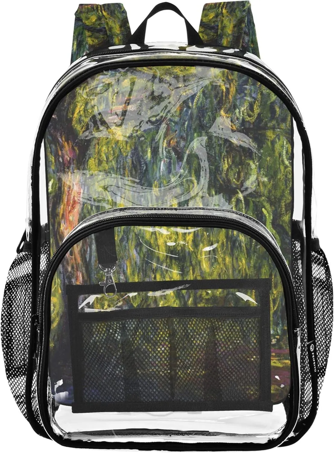 Kids Girls Backpack Boys Claude Monet Weeping Willow Print Clear Bag for Women Travel Plastic Transparent Bookbag
