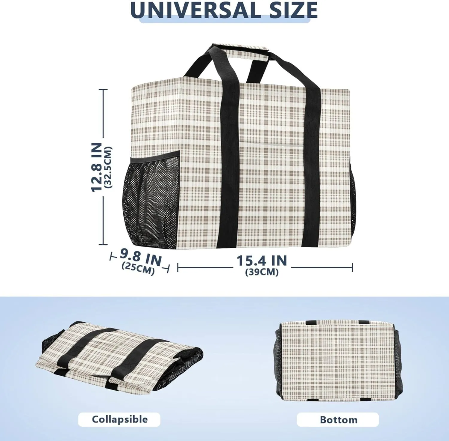 KLL Beach Totes Bags Canvas Collapsable With Pockets Grocery Bags Reusable