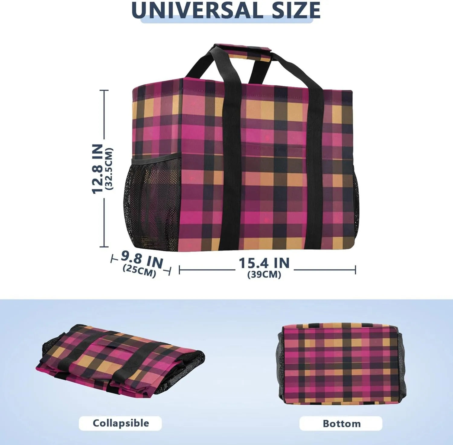 KLL Beach Totes Bags Canvas Collapsable With Pockets Grocery Bags Reusable