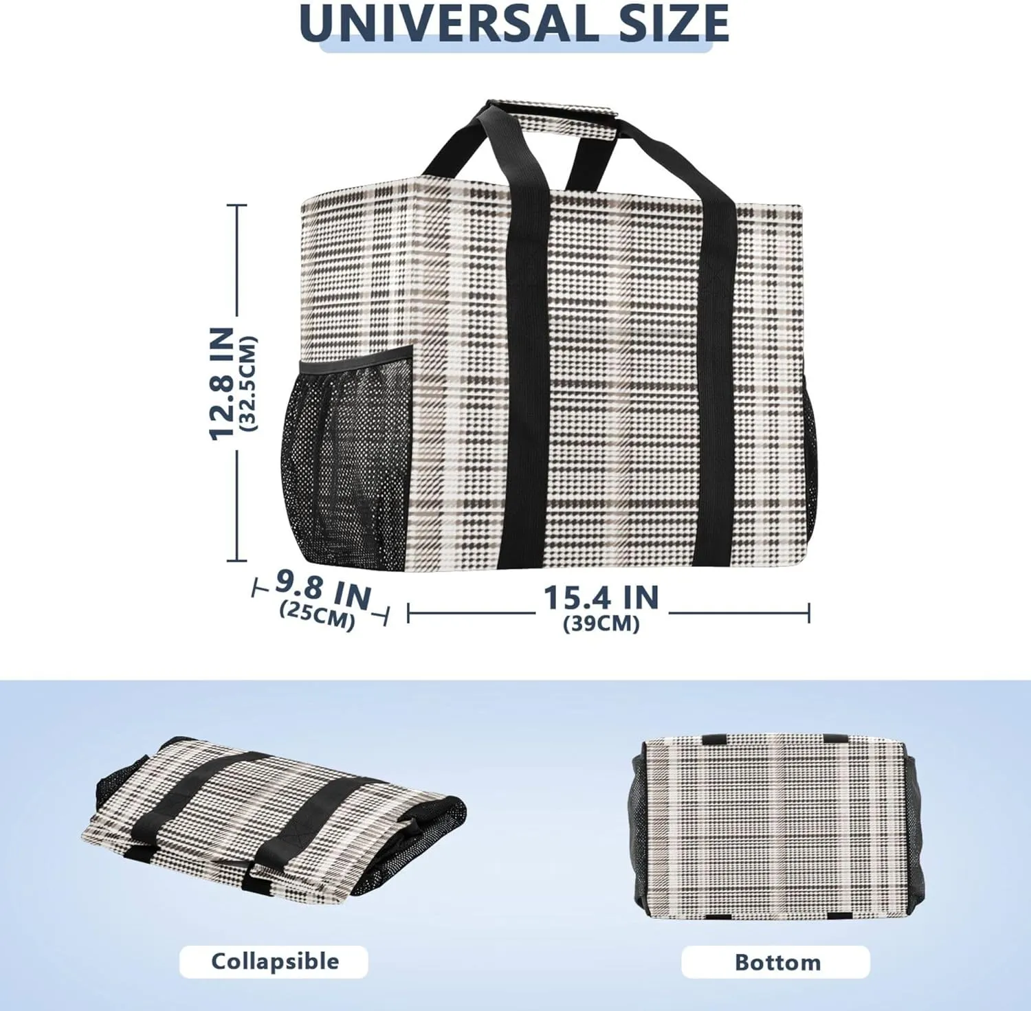 KLL Beach Totes Bags Canvas Collapsable With Pockets Grocery Bags Reusable